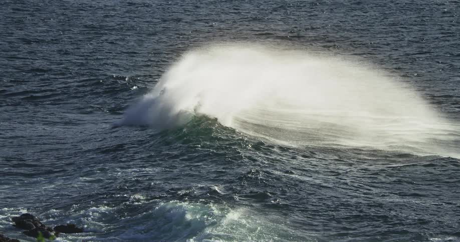 A large ocean wave roils towards shore