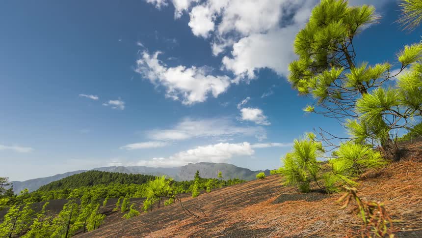 Landscape of mountains with clouds passing by in timelapse
