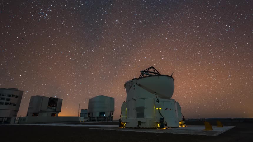 A region with many radio telescopes facing the starry sky