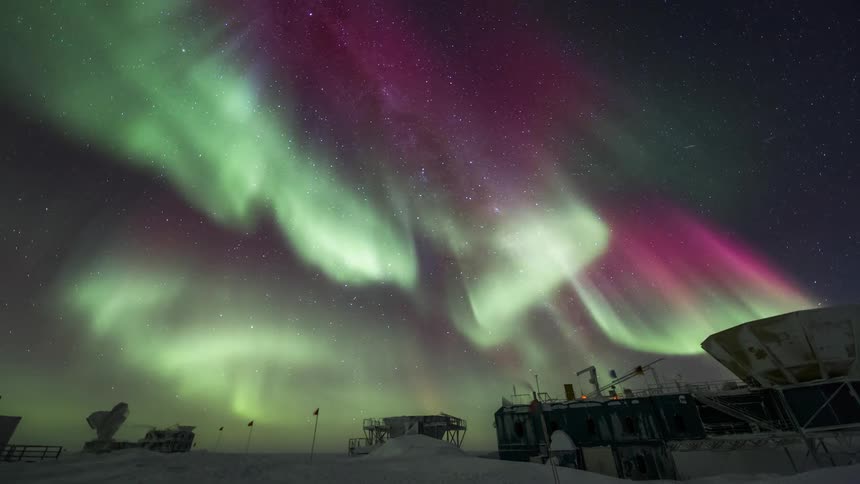 The Aurora Australis seen over an observatory