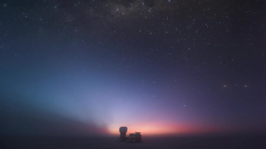 Sky landscape with Aurora Australis and nebula in timelapse