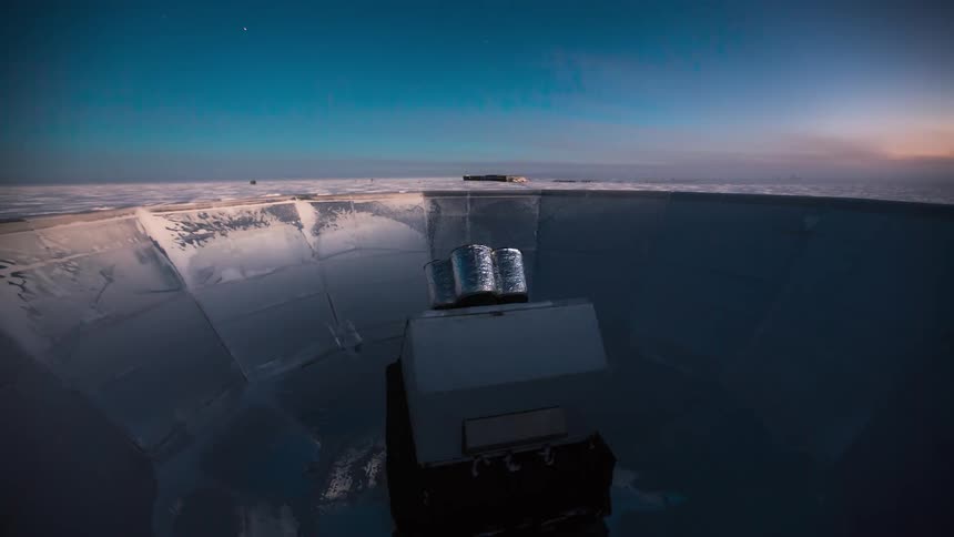 Scientific machine looking to the sky in timelapse with a dawning day