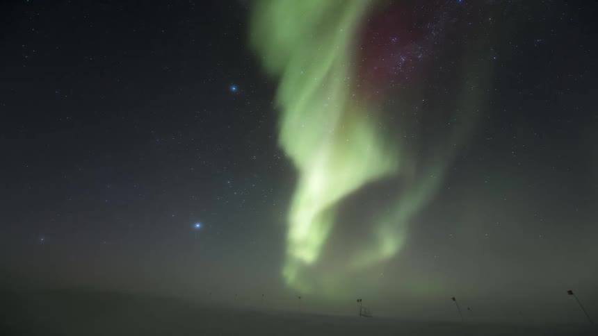 Sky landscape with nebula and Aurora Australis in timelapse at night