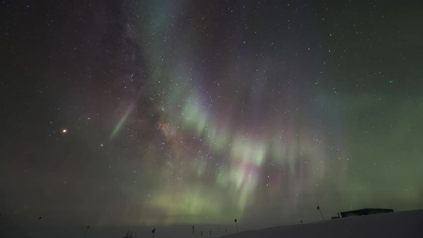 Sky landscape with Aurora Australis and stars at night