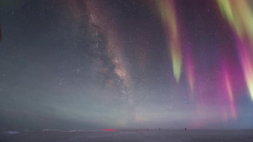 Beautiful sky at night with nebula and Aurora Australis