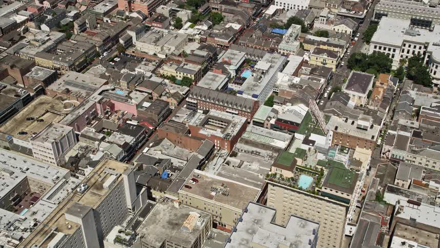 Aerial panorama of skyscrapers in the middle of a metropolis with urban and residential areas