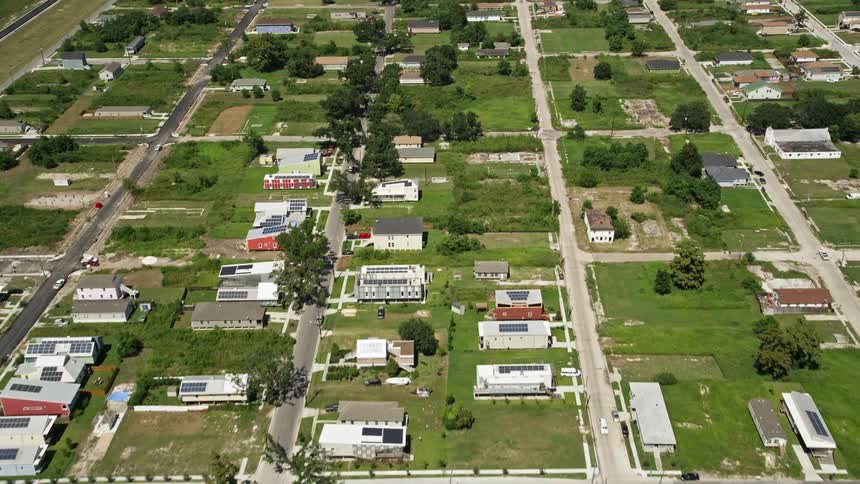 Aerial panorama of a residential neighborhood