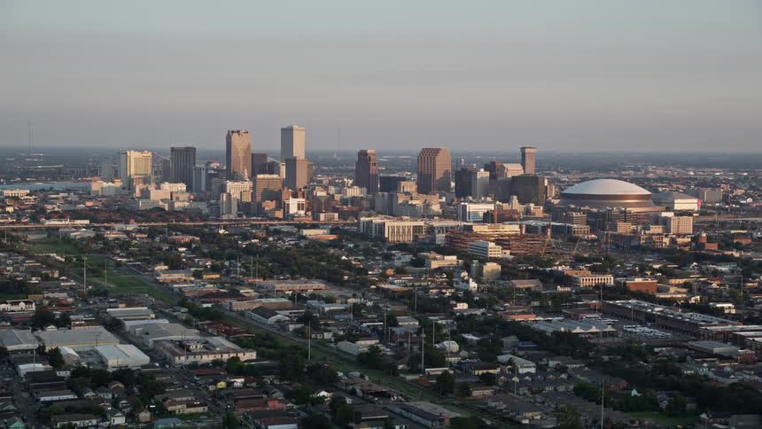 Skyline of a neighborhood close to the city center during sunset