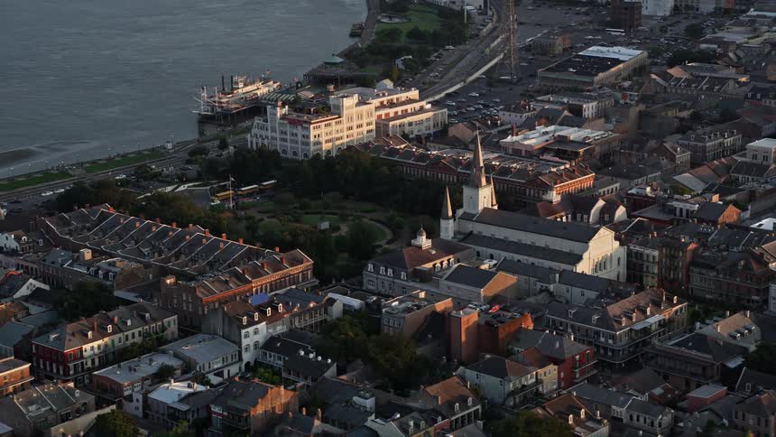 A church with a park in a crowded city area
