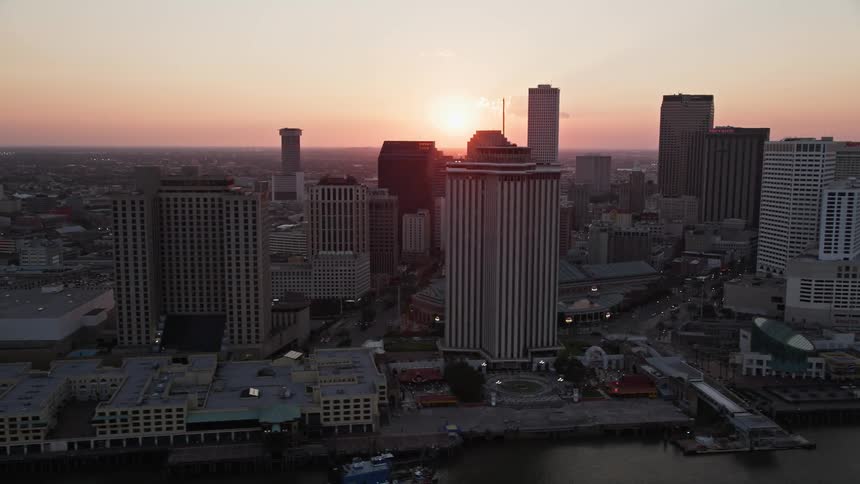 Tall buildings dominate a city center