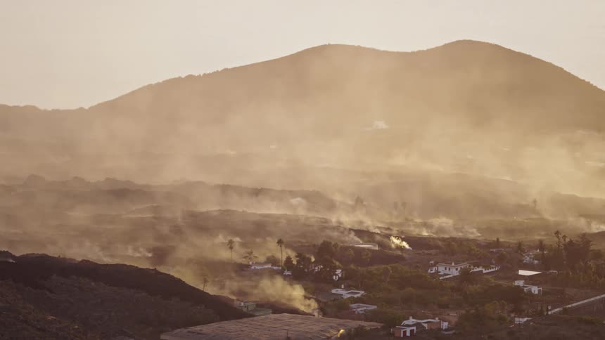 A clip of a smokey rural neighborhood