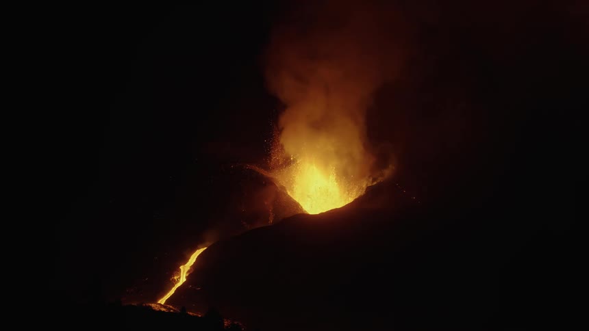 A night footage of a fire eruption