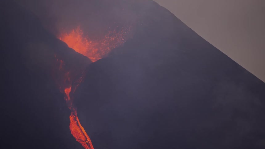 A volcano throws out huge amounts of lava