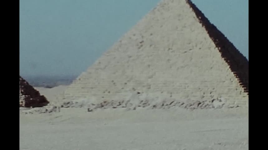 Egyptian pyramids in the desert caught on vintage film