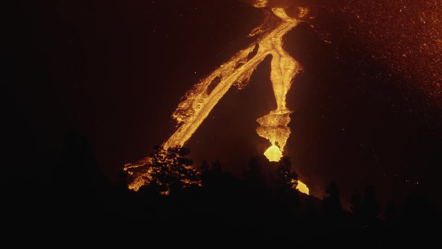 Huge lava flows from an active volcano