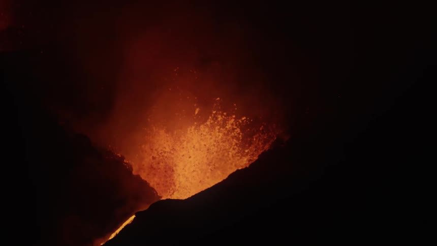 Lava flows out of the volcano