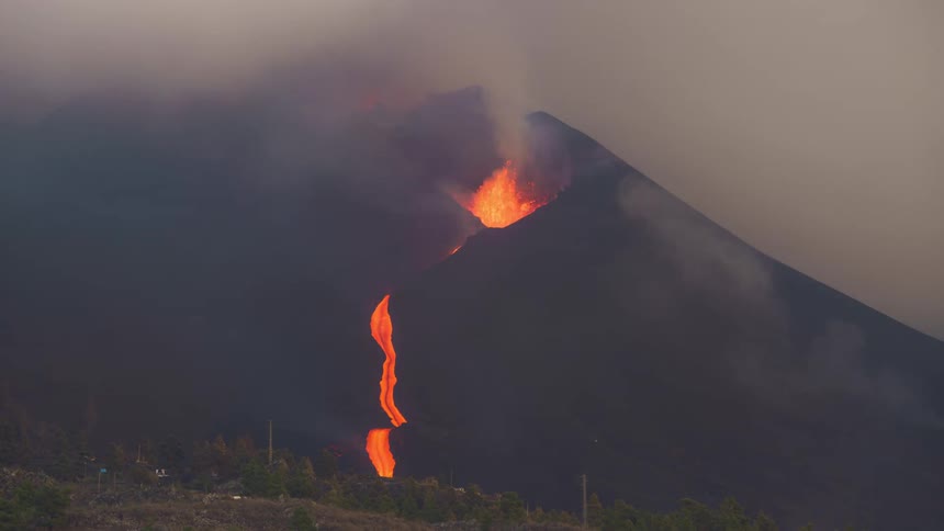 A volcano is erupting