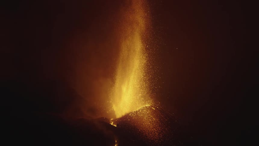 Lava erupts out of a volcano