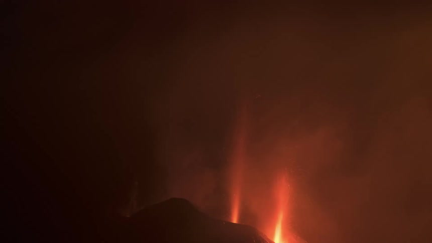 The fire is spraying from the volcano