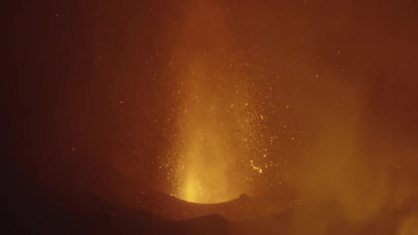 The lava is erupting from the volcano