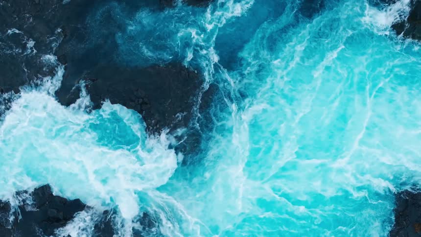 Turquoise water of a river at dusk