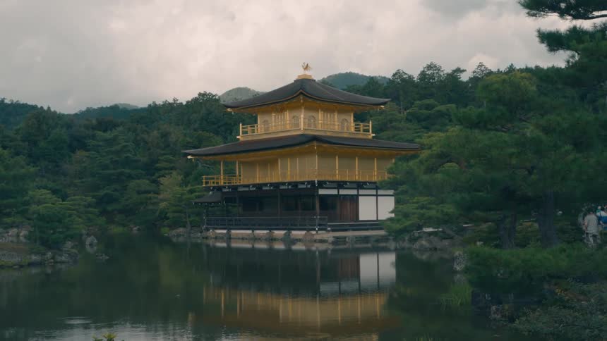 An old pagoda on a forest lake