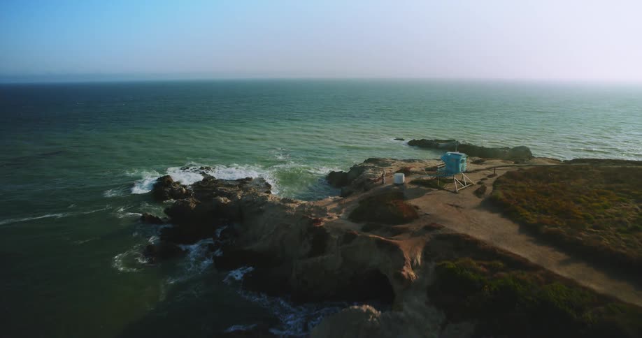 Aerial panorama of a peninsula by the sea in a morning