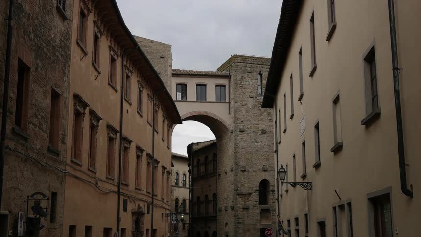 City buildings connected by an arch