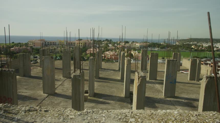 View of an unfinished construction with openair cement blocks