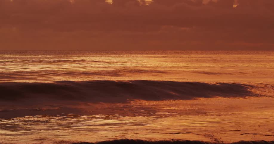 Sunlight reflects on waves as they splash and roll into shore