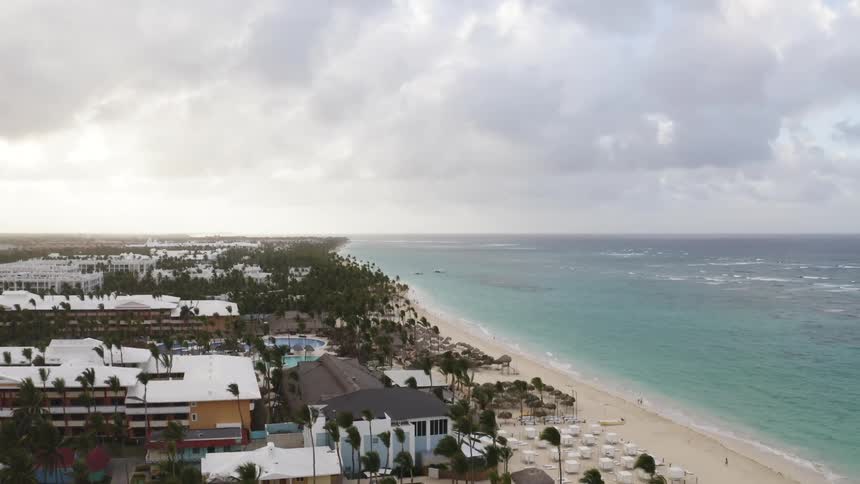 Resorts and other buildings on a beach