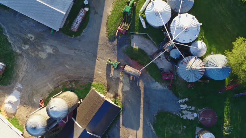 An aerial clip of a factory location in a rural community