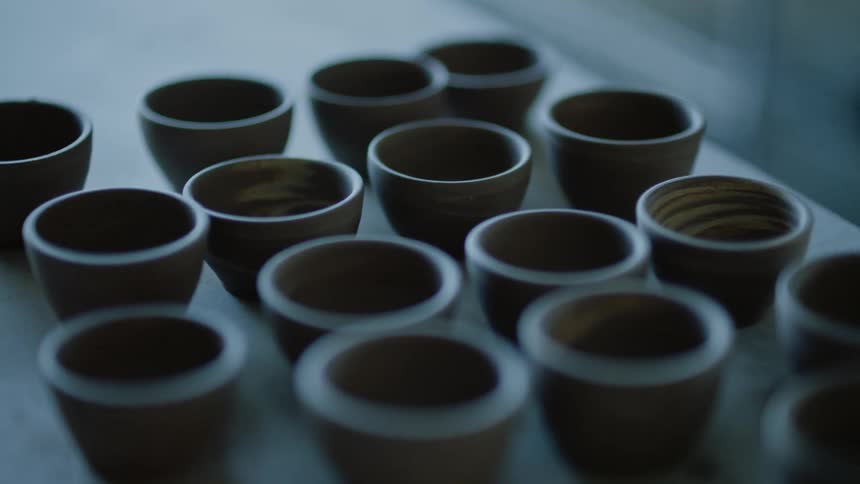 Cups sitting on a table