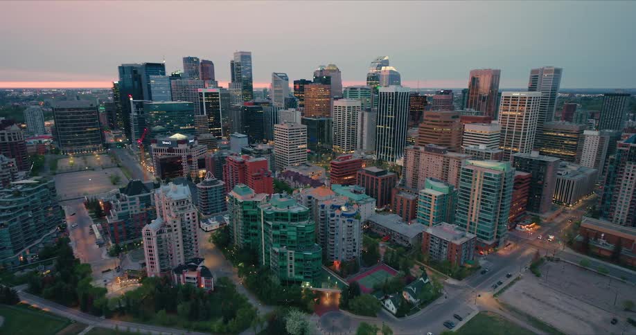 Aerial view of a quiet morning in an urban cityscape