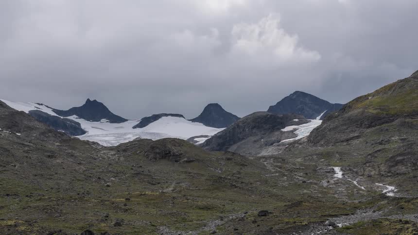 A time lapse clip of a rocky ice mountain