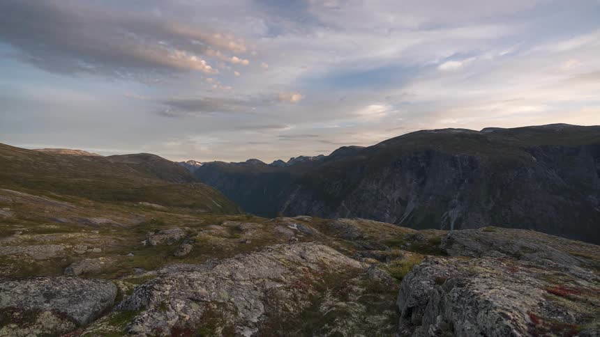 Landscape of the day dawning in time lapse with views of mountain ranges