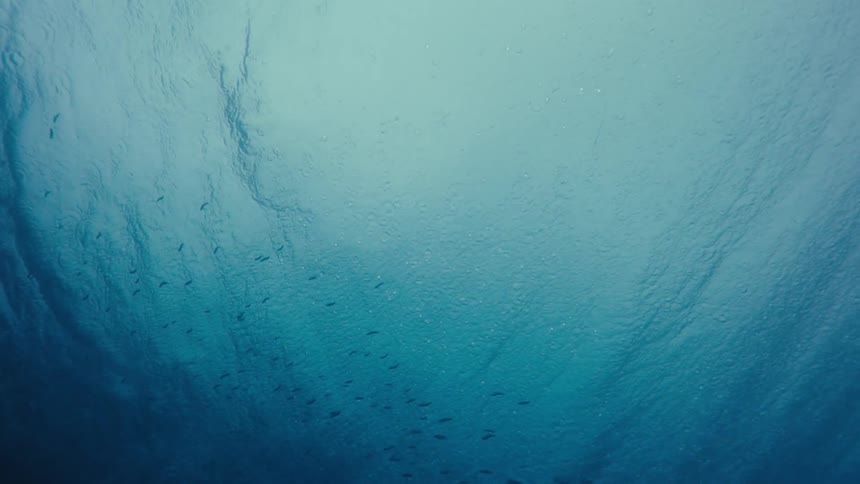Water waves gently sway beneath the seas surface
