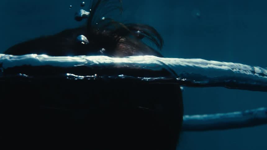 A person underwater passes in a circle