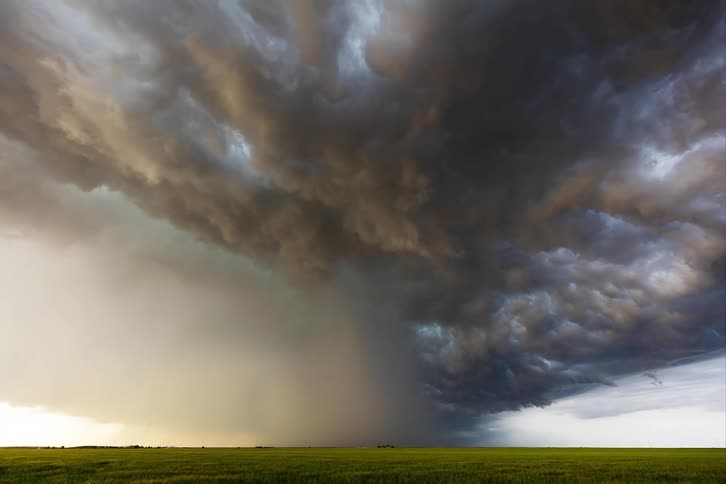 A storm of clouds accumulated in a field during the day