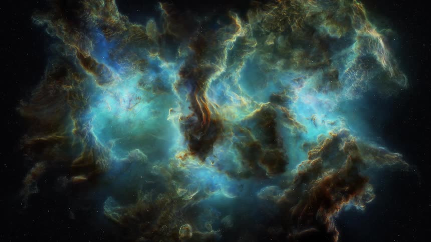 A glowing nebula is spinning in space