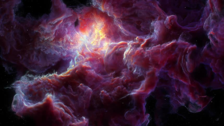 Nebula with glowing center rotates against backdrop of stars