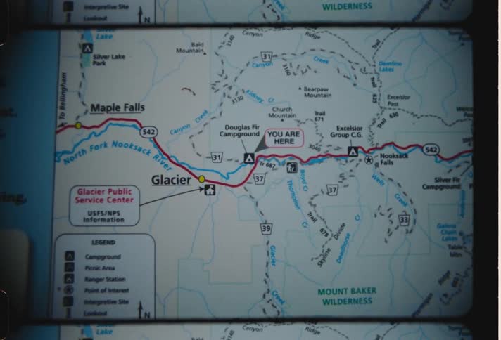 A map of a route from maple falls to nooksack falls