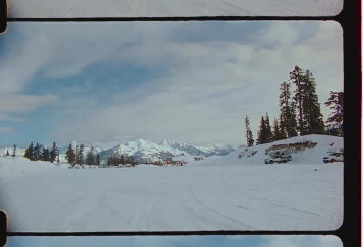 A path on the ground in a region with snow everywhere and some pine trees