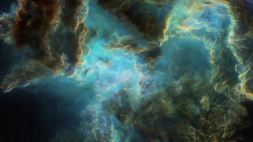 Spinning blue nebula clouds with brown highlights and stars