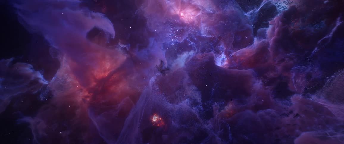 Traveling through outer space and glowing nebula