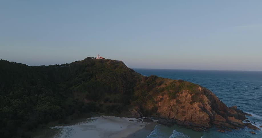 Aerial panorama of a peninsula by the sea in a morning