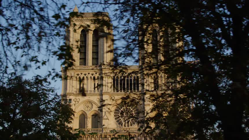 Notre dame cathedral near a crane