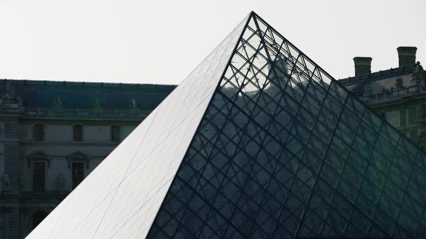 View of the louvre pyramid in the middle of a square