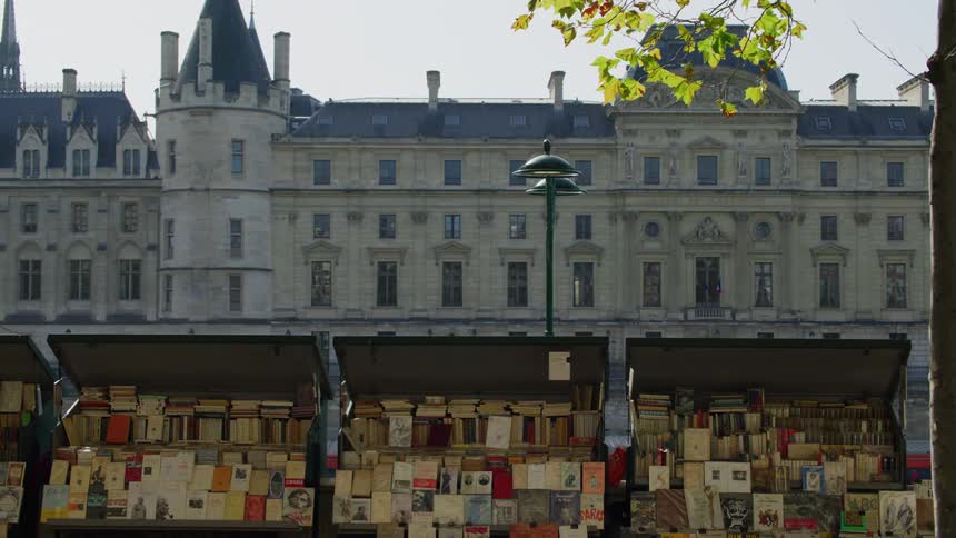 An openair bookstore in the city center during the day