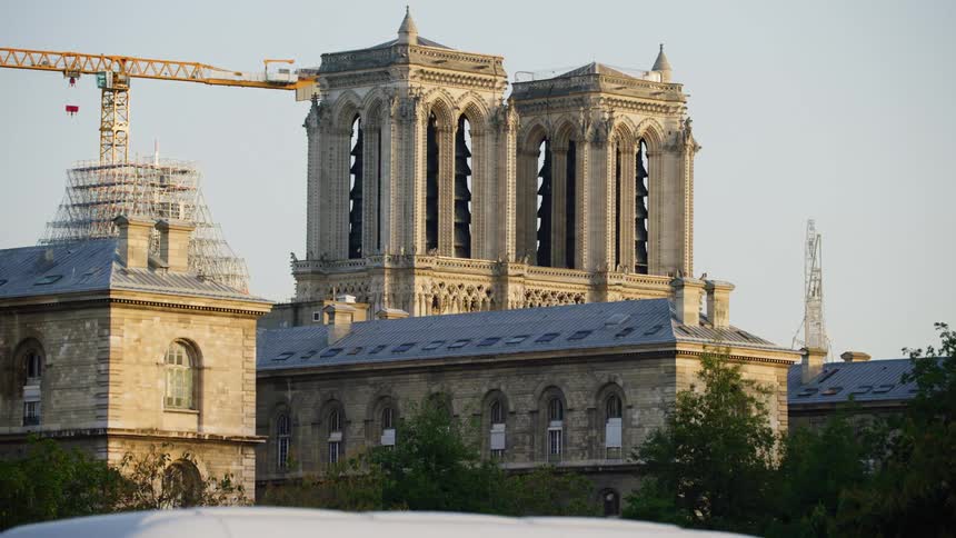 Monastery in the middle of the city of france on a cloudless blue sky day